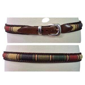 Brighton Santos Brown Woven Leather Green Red Yellow Fabric Belt 40